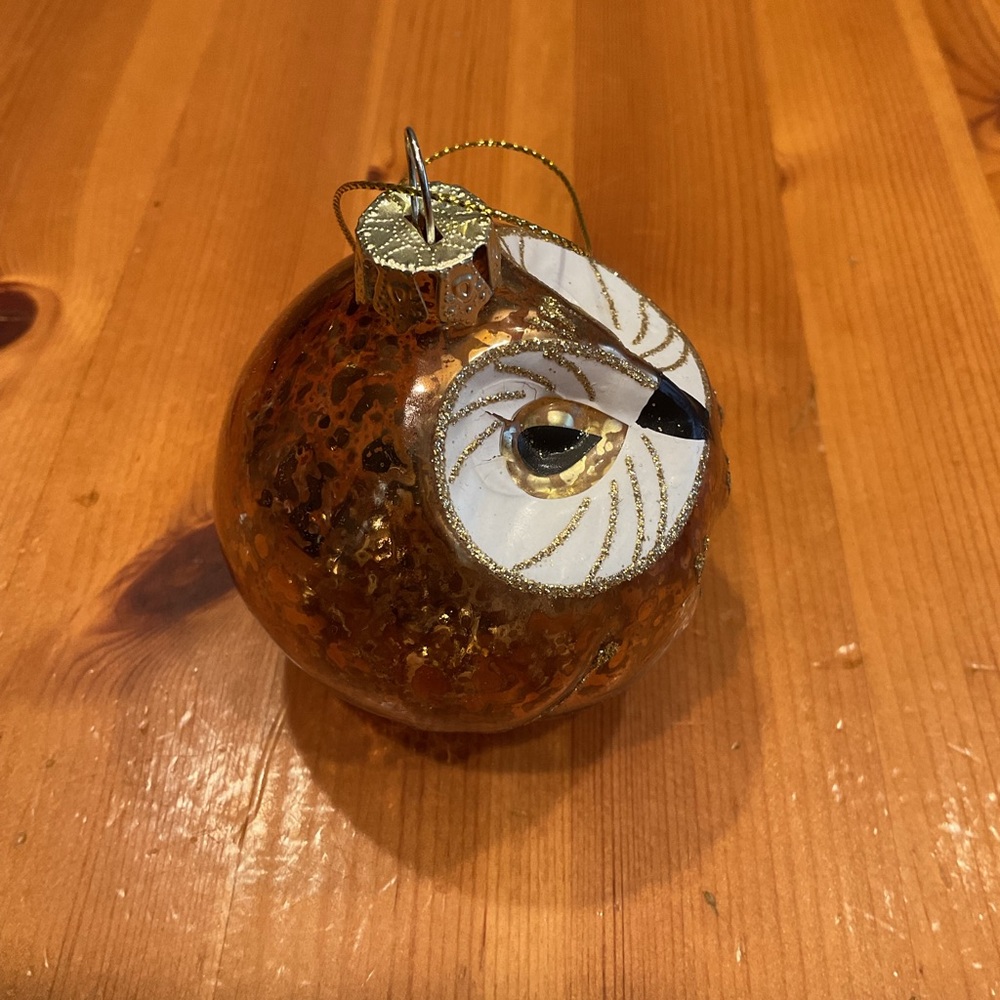 BLOWN GLASS OWL ORNAMENT VINTAGE PIER 1 Y2K GILDED VINTAGE CHRISTMAS - Picture 4 of 7